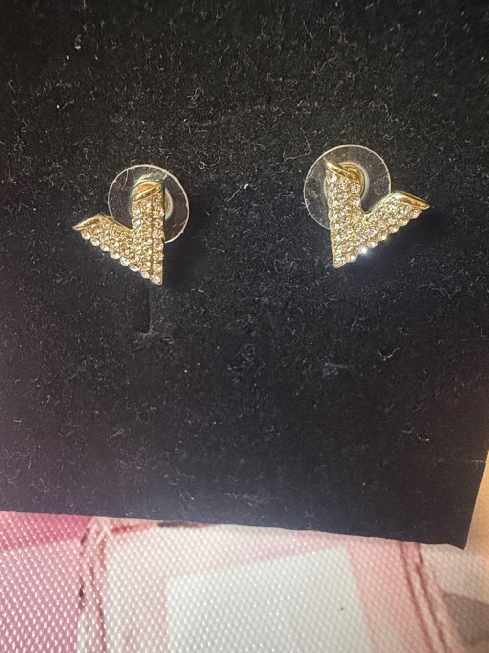 Gold Crystal Wing Stud Earrings - Unbranded